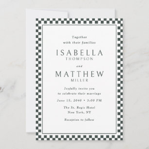 Faire-part de mariage à cadre damier noir
