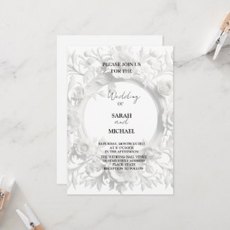 faire-part de mariage à cadre de fleurs en papier 