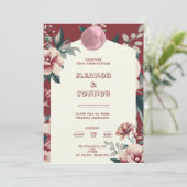 Faire-part de mariage à cadre de fleurs rouges (Debout devant)