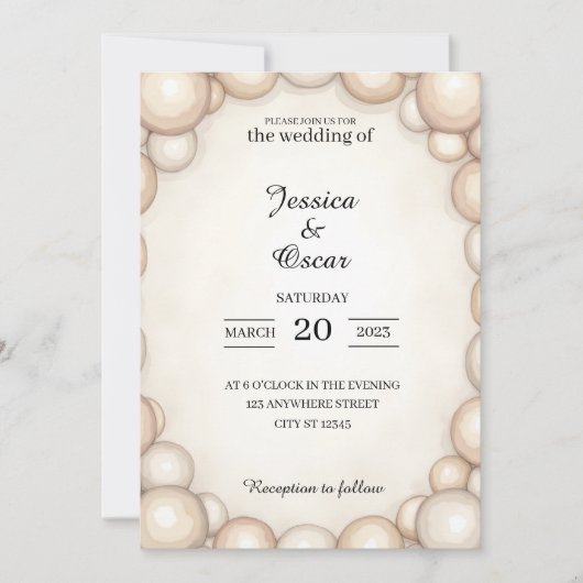 Faire-part de mariage à cadre de perle (Devant)