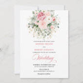 Faire-part de mariage à cadre doré avec roses Bohe (Devant)