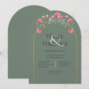 Faire-part de mariage à cadre doré et fleurs de ma