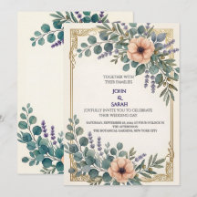Faire-part de mariage à cadre doré Eucalyptus Lava