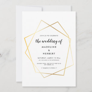 Faire-part de mariage à cadre doré géométrique mod