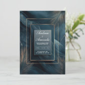 Faire-part de mariage à cadre doré Turquoise foncé (Debout devant)