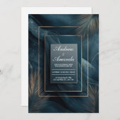 Faire-part de mariage à cadre doré Turquoise foncé (Devant / Derrière)