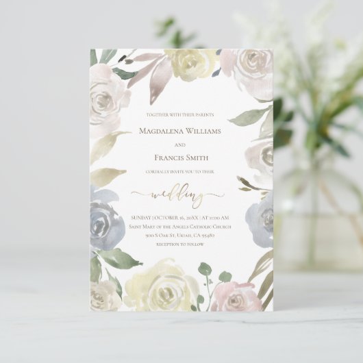 faire-part de mariage à cadre fleuri (Debout devant)