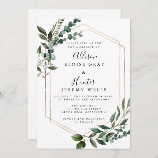 Faire-part de mariage à cadre fleuri (Devant / Derrière)