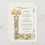 Faire-part de mariage à cadre fleuri jaune (Devant / Derrière)