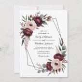 Faire-part de mariage à cadre floral burgundy (Devant)