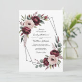 Faire-part de mariage à cadre floral burgundy (Debout devant)