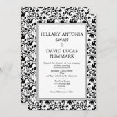 Faire-part de mariage à cadre floral noir et blanc (Devant / Derrière)