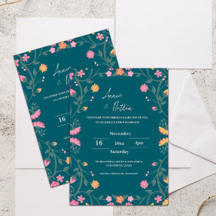 Faire-part de mariage à cadre floral vert et compl