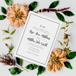 faire-part de mariage à cadre moderne simple<br><div class="desc">design simple noir et blanc avec script rustique,  cadre noir et joli script.</div>