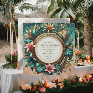 Faire-Part de Mariage à Cadre Rond Élégance Tropic