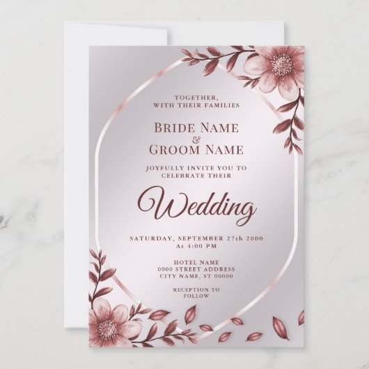 Faire-part de mariage à cadre rose (Devant)