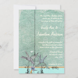 Faire-part de mariage à cage à oiseaux Vintage Aqu