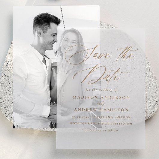 Faire-part de mariage à calligraphie dorée élégant