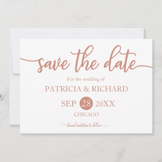 Faire-Part de Mariage à Calligraphie en Or Rose (Devant)