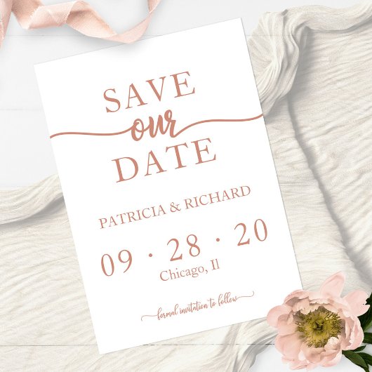 Faire-Part de Mariage à Calligraphie en Or Rose