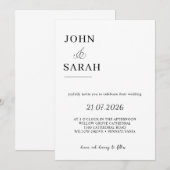 Faire-part de mariage à calligraphie romantique (Devant / Derrière)