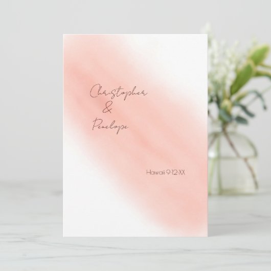 Faire-part de mariage à calligraphie rose poudré (Debout devant)