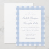Faire-part de mariage à carreaux bleus (Devant / Derrière)