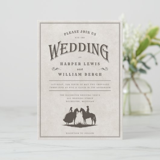 Faire-part de mariage à cheval Cowboy (Debout devant)