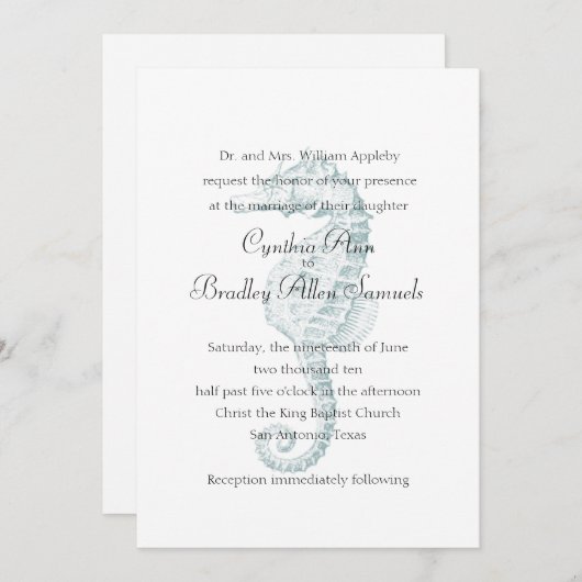 Faire-part de mariage à cheval de la mer bleue (Devant / Derrière)