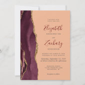 Faire-part de mariage à code QR Agate Or Bourgogne (Devant)