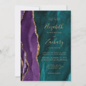 Faire-part de mariage à code QR Agate Or Sarcelle (Devant)
