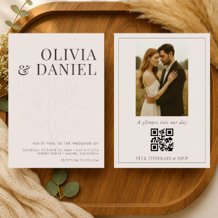Faire-part de mariage à code QR avec photo botaniq