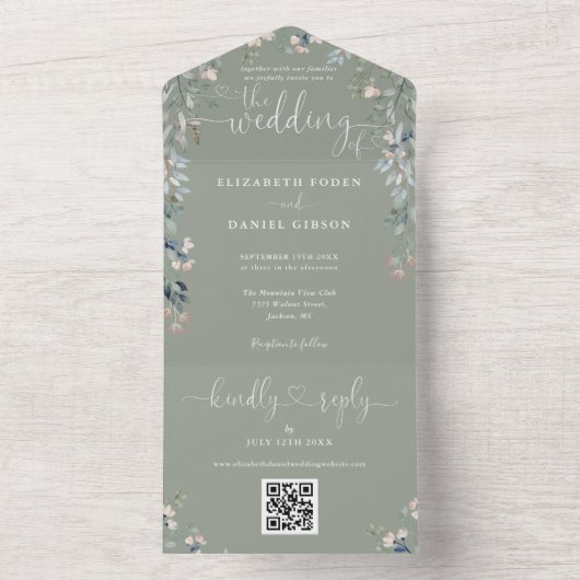 Faire-part de mariage à code QR Cœurs de script fl (À l'intérieur)