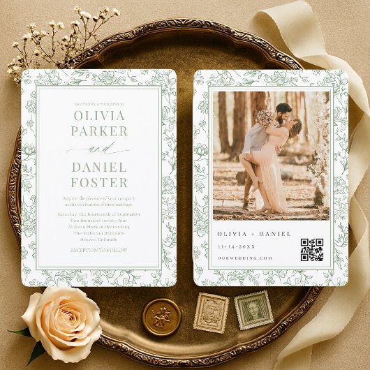 Faire-part de mariage à code QR de photo botanique