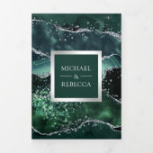 Faire-part de mariage à code QR en marbre vert éme (Page de couverture)