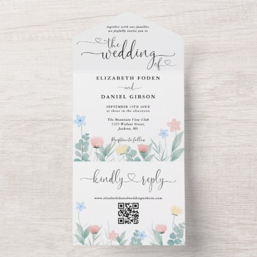 Faire-part de mariage à code QR floral aquarelle c (À l'intérieur)