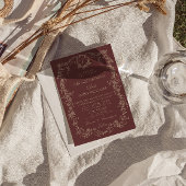 Faire-part de mariage à code QR floral bordeaux Ta