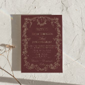 Faire-part de mariage à code QR floral bordeaux Ta
