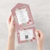 Faire-part de mariage à code QR floral Rose Poussi (Déchirure)