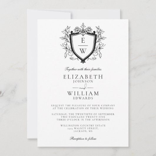 Faire-part de mariage à code QR monogramme à armoi (Devant)