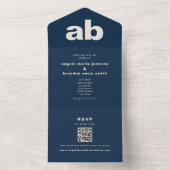 Faire-part de mariage à code QR monogramme bleu ma (À l'intérieur)