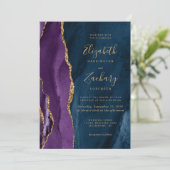 Faire-part de mariage à code QR Navy Blue Agate Go (Debout devant)
