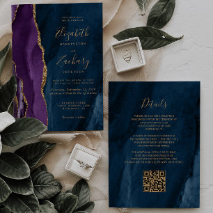 Faire-part de mariage à code QR Navy Blue Agate Go