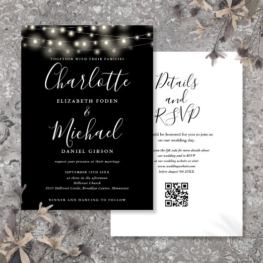Faire-part de mariage à code QR noir et blanc avec