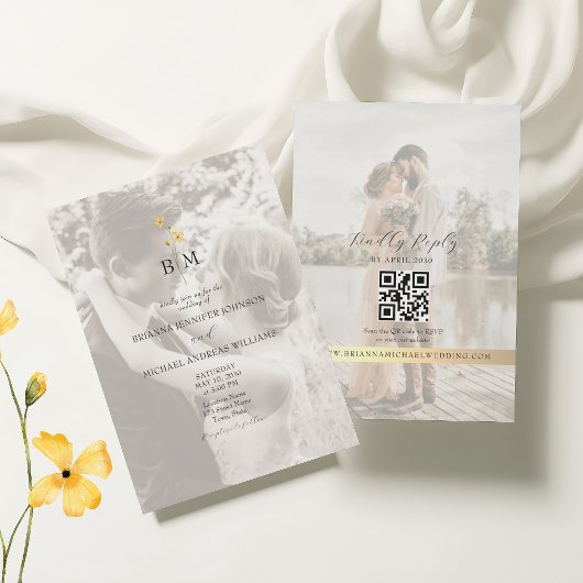 Faire-part de mariage à code QR photo de monogramm