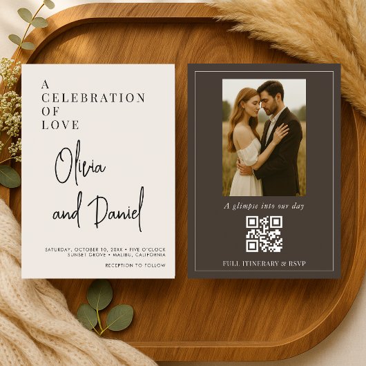 Faire-part de mariage à code QR photo écriture Esp