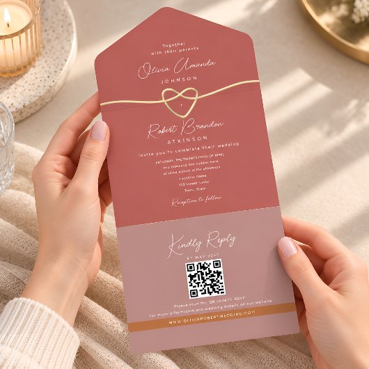 Faire-part de mariage à code QR Rose Poussiéreux