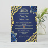 Faire-part de mariage à code QR Roses Bleu Royal B (Debout devant)
