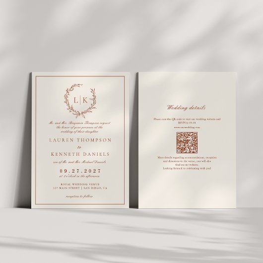 Faire-part de mariage à code QR Terracotta & Crème
