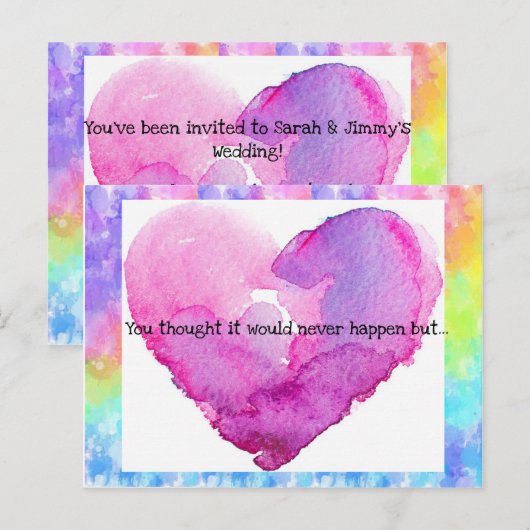 Faire-Part de Mariage à Cœur Tie-Dye (Devant / Derrière)